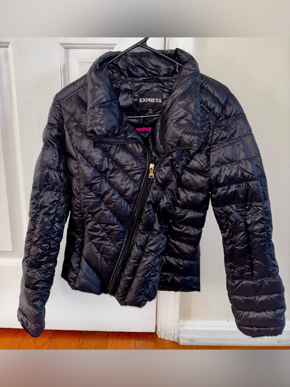Express Women’s Black Quilted Asymmetrical Puffer Jacket